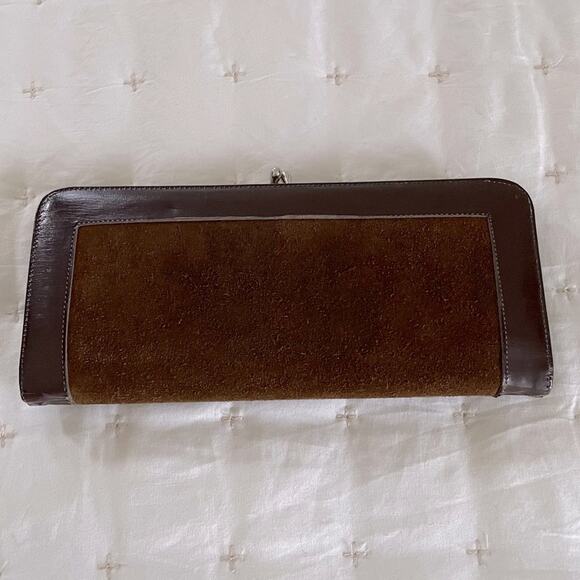 VTG Baronet Wallet Clutch | Brown Suede & Leather | Kiss-Lock Coin Purse | EUC - Picture 1 of 9